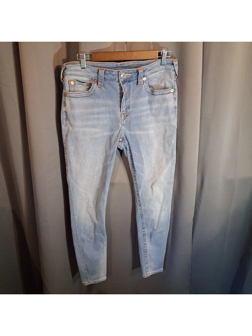 True Religion Jennie Curvy Mid Rise Skinny Jeans Size 33 Light Blue
